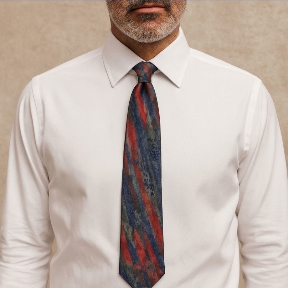 GANNI Abstract Silk Tie Multicolor Vintage Style Quiet Luxury